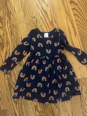 Hanna Andersson Navy Long-Sleeve Rainbow Print Dress